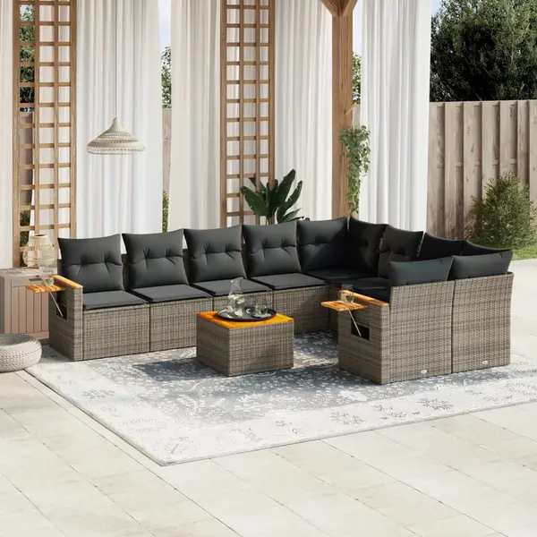 Gossi set mobilier de gradina cu perne, 10 piese, gri, poliratan