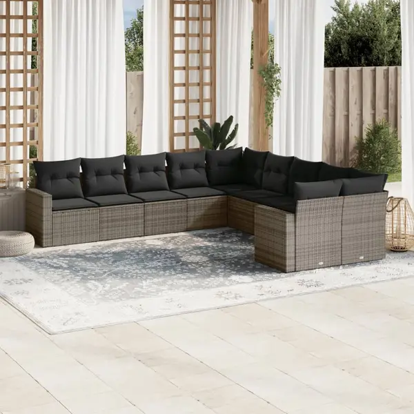Gossi set mobilier de gradina cu perne, 10 piese, gri, poliratan