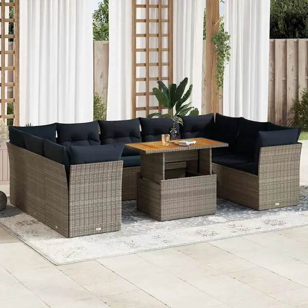 Gossi set mobilier de gradina cu perne, 10 piese, gri, poliratan