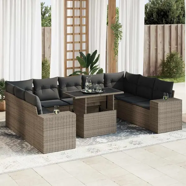Gossi set mobilier de gradina cu perne, 10 piese, gri, poliratan