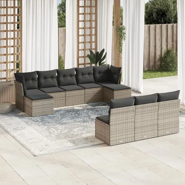 Gossi set mobilier de gradina cu perne, 10 piese, gri, poliratan