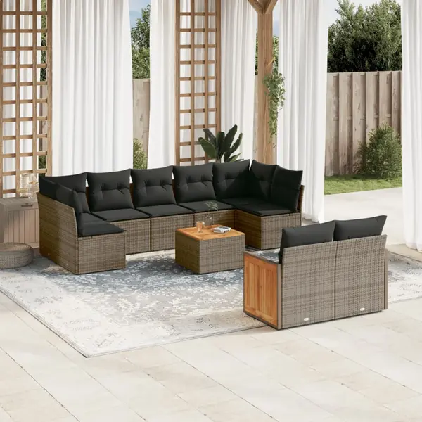 Gossi set mobilier de gradina cu perne, 10 piese, gri, poliratan