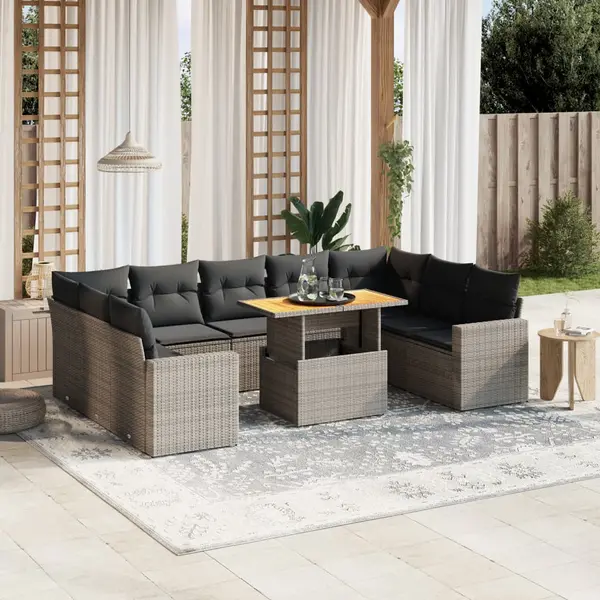 Gossi set mobilier de gradina cu perne, 10 piese, gri, poliratan
