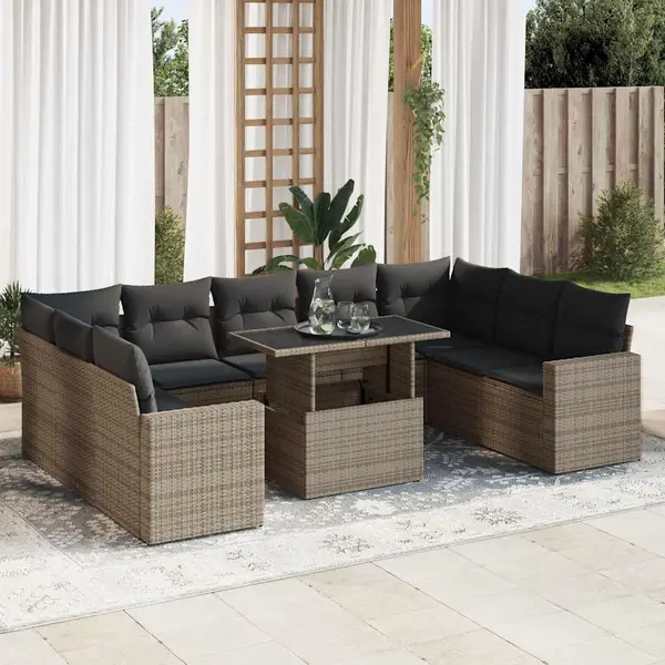Gossi set mobilier de gradina cu perne, 10 piese, gri, poliratan