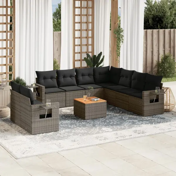 Gossi set mobilier de gradina cu perne, 10 piese, gri, poliratan