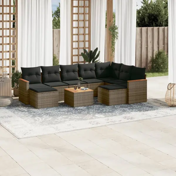 Gossi set mobilier de gradina cu perne, 10 piese, gri, poliratan