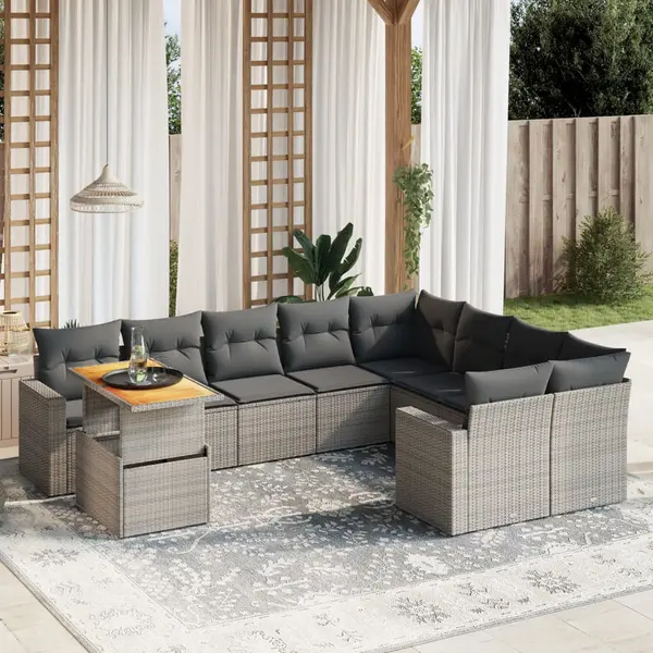 Gossi set mobilier de gradina cu perne, 10 piese, gri, poliratan