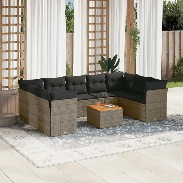 Gossi set mobilier de gradina cu perne, 10 piese, gri, poliratan