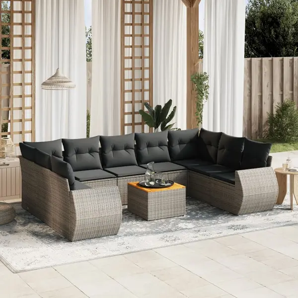 Gossi set mobilier de gradina cu perne, 10 piese, gri, poliratan