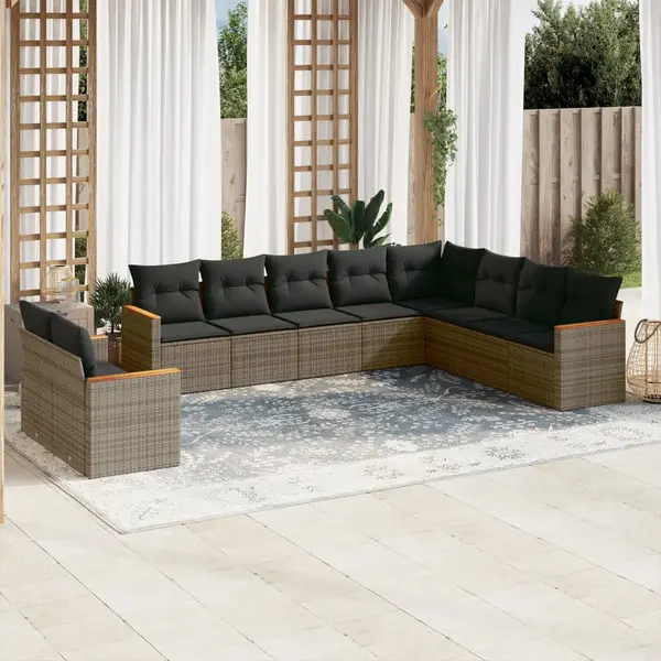 Gossi set mobilier de gradina cu perne, 10 piese, gri, poliratan