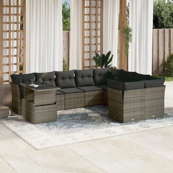 Gossi set mobilier de gradina cu perne, 10 piese, gri, poliratan