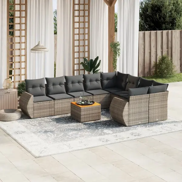 Gossi set mobilier de gradina cu perne, 10 piese, gri, poliratan