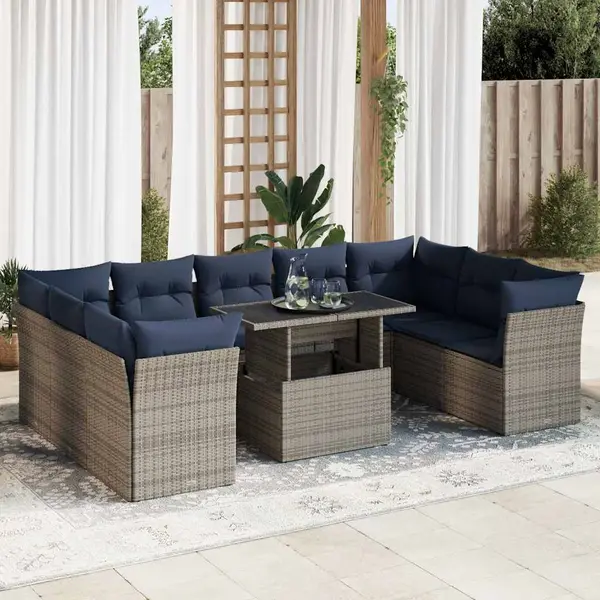 Gossi set mobilier de gradina cu perne, 10 piese, gri, poliratan