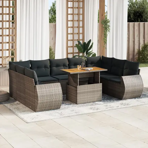 Gossi set mobilier de gradina cu perne, 10 piese, gri, poliratan