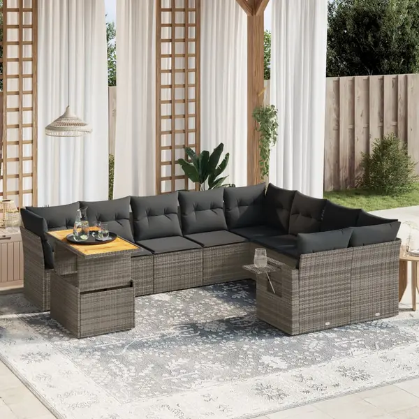 Gossi set mobilier de gradina cu perne, 10 piese, gri, poliratan