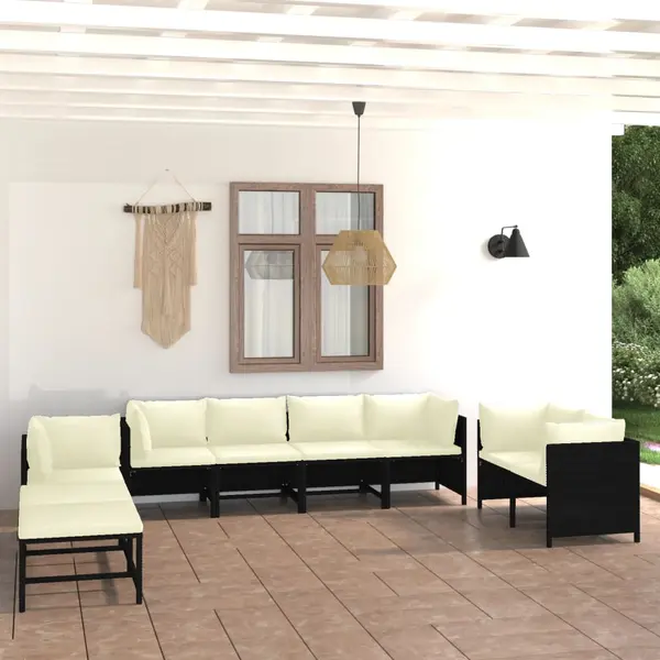Gossi set mobilier de gradina cu perne, 10 piese, negru, poliratan