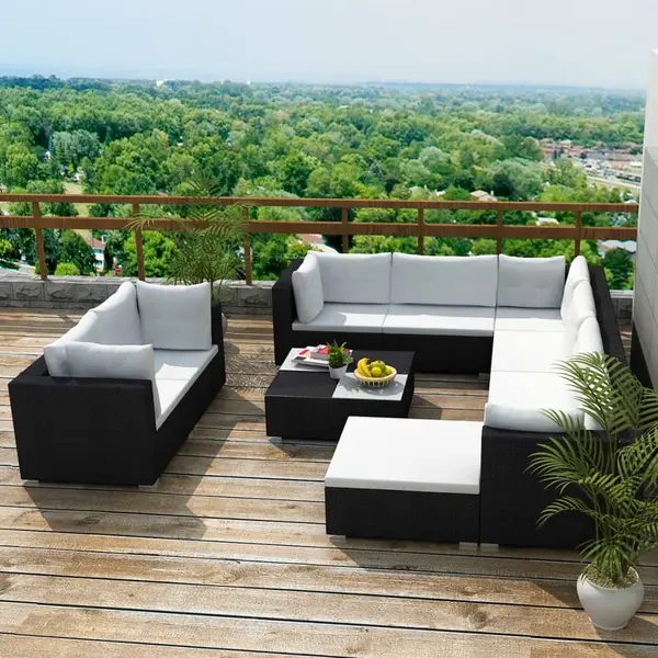 Gossi set mobilier de gradina cu perne, 10 piese, negru, poliratan