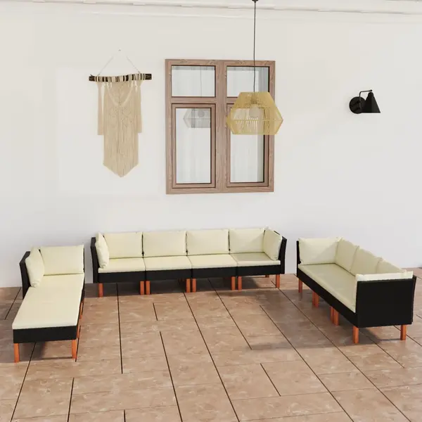 Gossi set mobilier de gradina cu perne, 10 piese, negru, poliratan