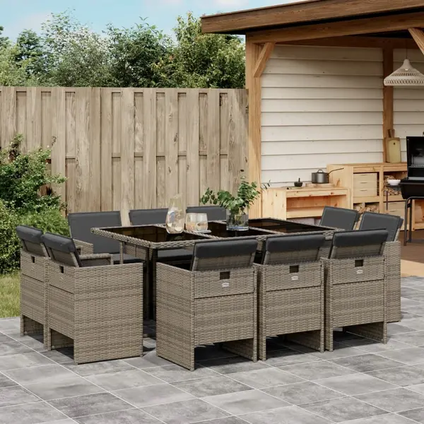 Gossi set mobilier de gradina cu perne, 11 piese, gri, poliratan