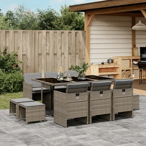 Gossi set mobilier de gradina cu perne, 11 piese, gri, poliratan