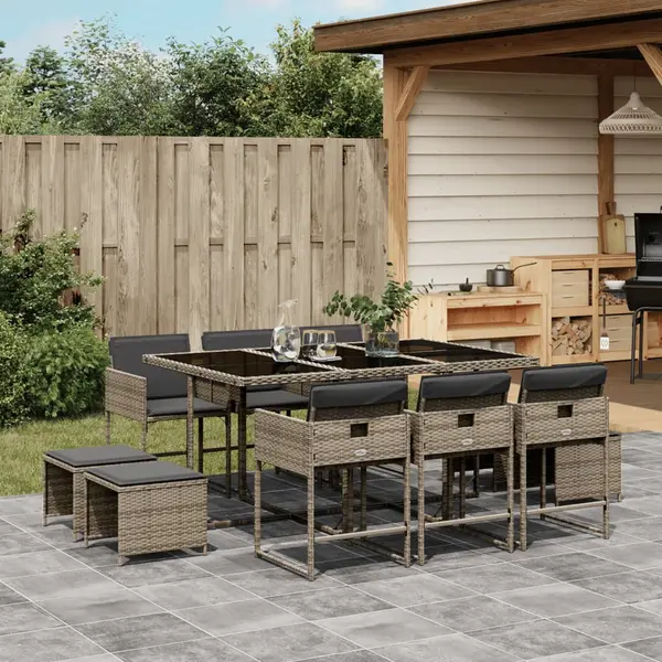 Gossi set mobilier de gradina cu perne, 11 piese, gri, poliratan