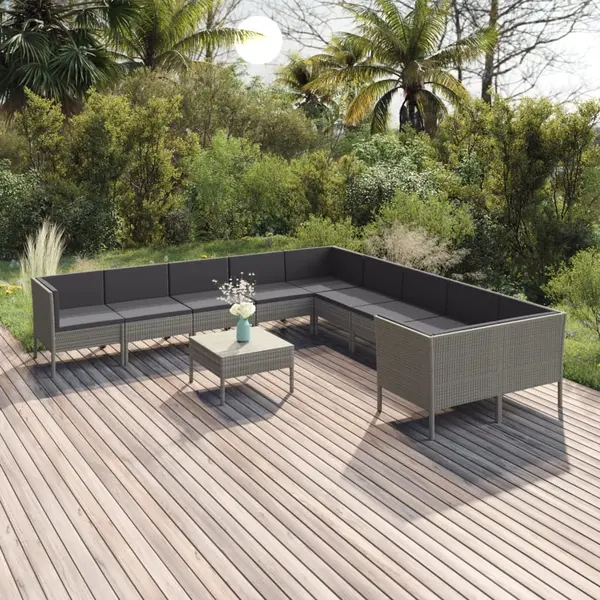 Gossi set mobilier de gradina cu perne, 11 piese, gri, poliratan