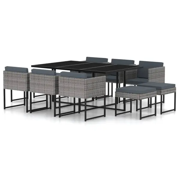 Gossi set mobilier de gradina cu perne, 11 piese, gri, poliratan