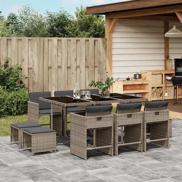 Gossi set mobilier de gradina cu perne, 11 piese, gri, poliratan