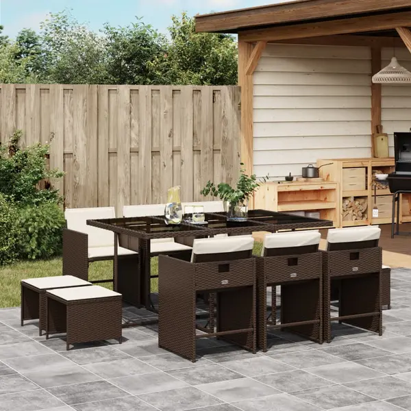 Gossi set mobilier de gradina cu perne, 11 piese, maro, poliratan