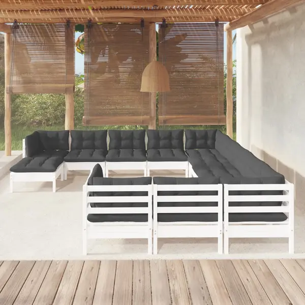 Gossi set mobilier de gradina cu perne, 12 piese, alb, lemn de pin