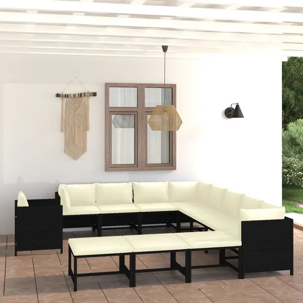 Gossi set mobilier de gradina cu perne, 12 piese, negru, poliratan