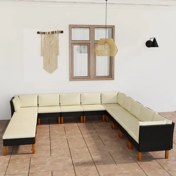 Gossi set mobilier de gradina cu perne, 12 piese, negru, poliratan