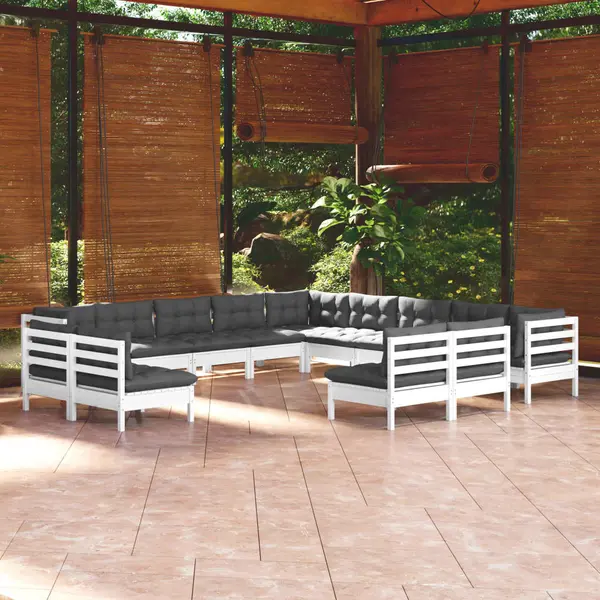 Gossi set mobilier de gradina cu perne, 13 piese, alb, lemn masiv pin