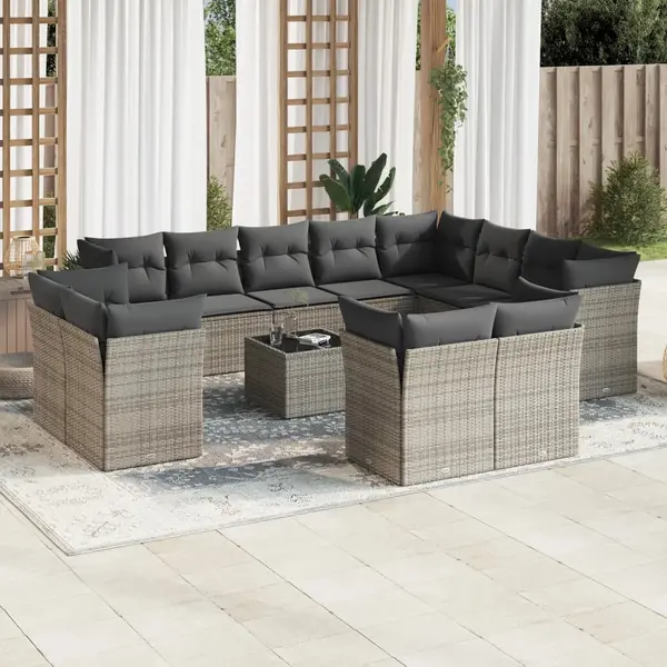 Gossi set mobilier de gradina cu perne, 13 piese, gri, poliratan
