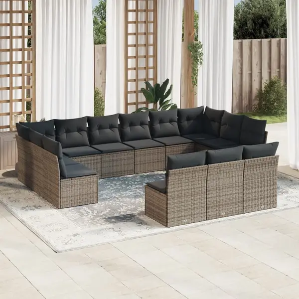 Gossi set mobilier de gradina cu perne, 13 piese, gri, poliratan