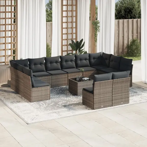 Gossi set mobilier de gradina cu perne, 13 piese, gri, poliratan