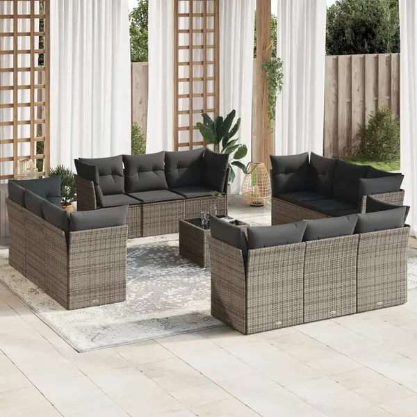 Gossi set mobilier de gradina cu perne, 13 piese, gri, poliratan