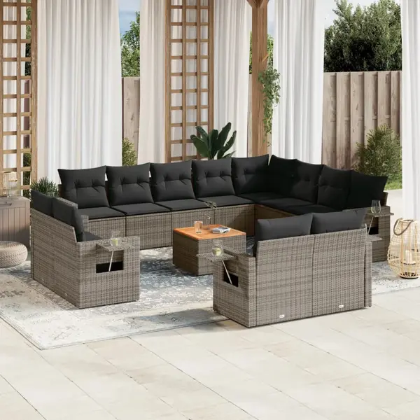 Gossi set mobilier de gradina cu perne, 13 piese, gri, poliratan