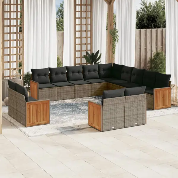 Gossi set mobilier de gradina cu perne, 13 piese, gri, poliratan