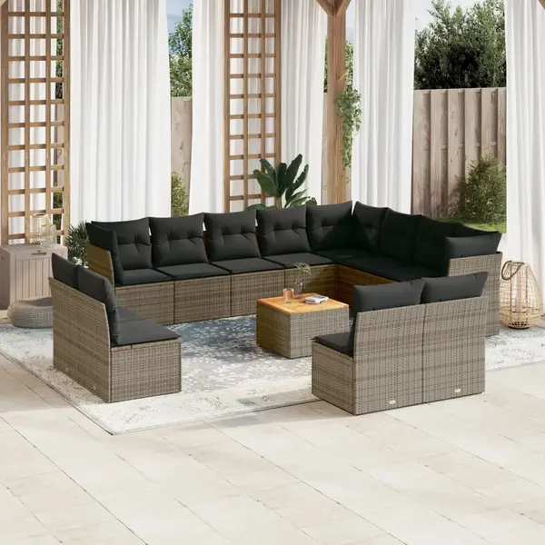 Gossi set mobilier de gradina cu perne, 13 piese, gri, poliratan