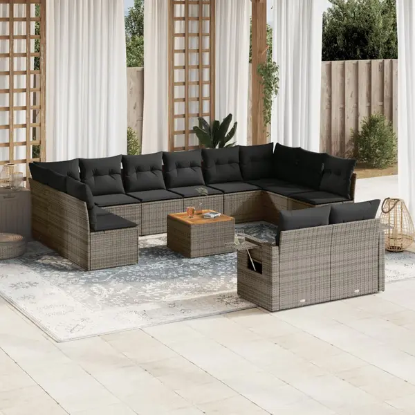 Gossi set mobilier de gradina cu perne, 13 piese, gri, poliratan