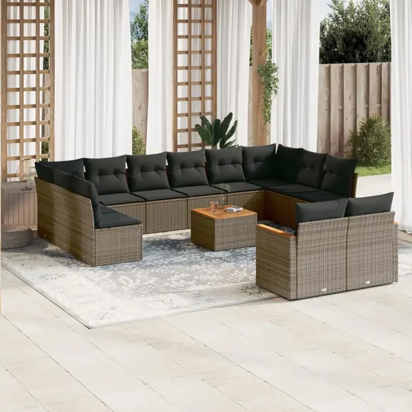 Gossi set mobilier de gradina cu perne, 13 piese, gri, poliratan