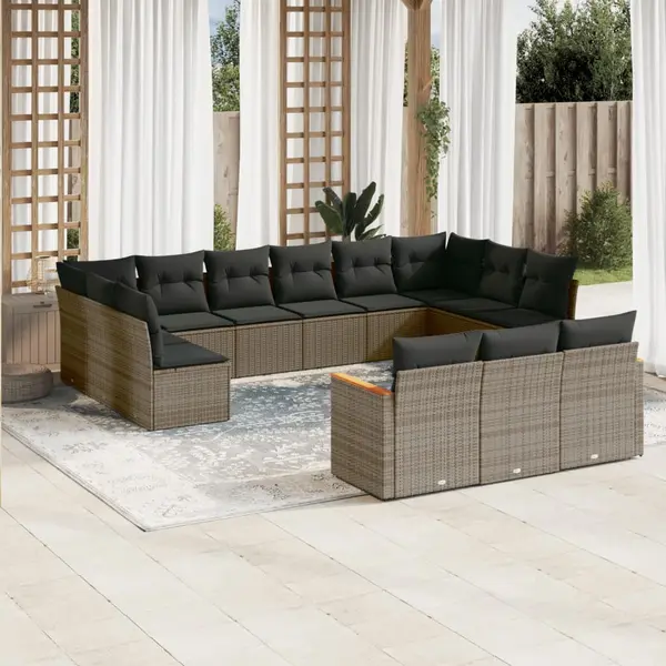 Gossi set mobilier de gradina cu perne, 13 piese, gri, poliratan