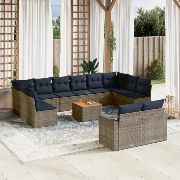 Gossi set mobilier de gradina cu perne, 13 piese, gri, poliratan