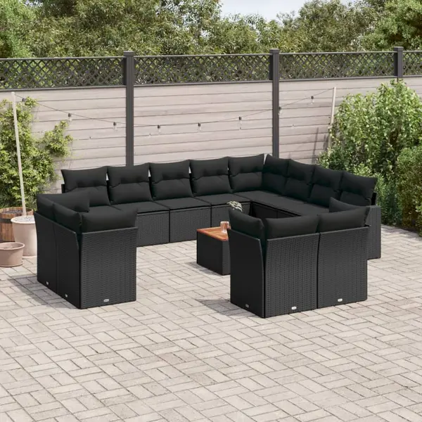 Gossi set mobilier de gradina cu perne, 13 piese, negru, poliratan