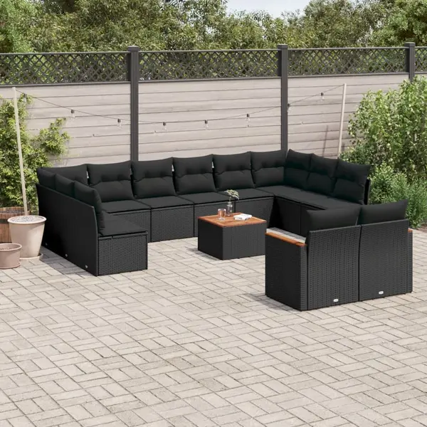 Gossi set mobilier de gradina cu perne, 13 piese, negru, poliratan