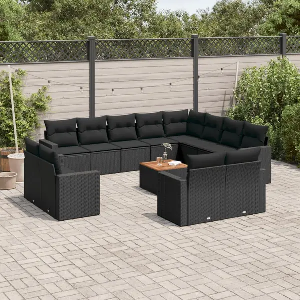 Gossi set mobilier de gradina cu perne, 13 piese, negru, poliratan