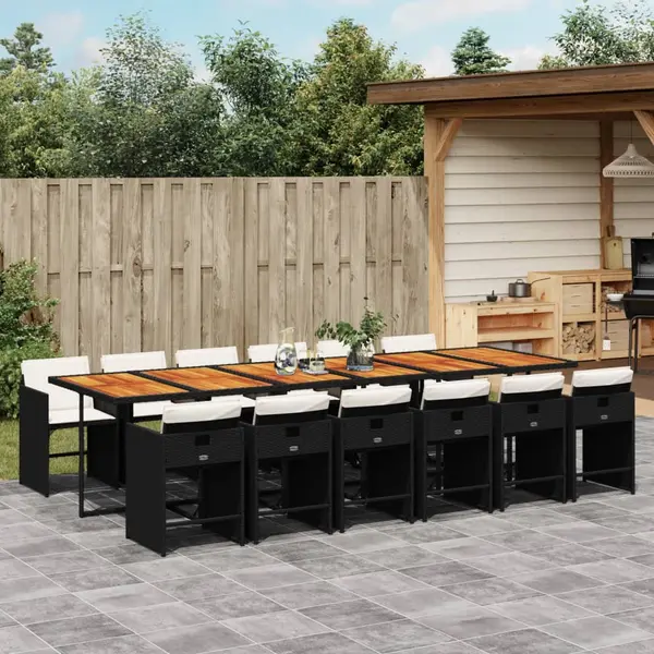 Gossi set mobilier de gradina cu perne, 13 piese, negru, poliratan