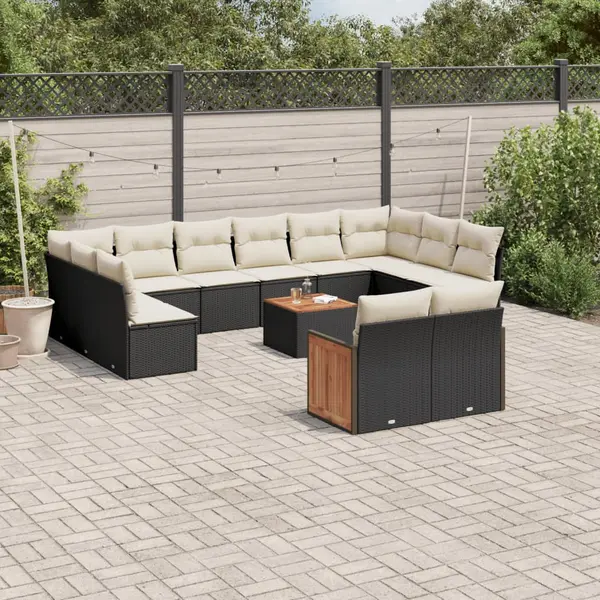 Gossi set mobilier de gradina cu perne, 13 piese, negru, poliratan