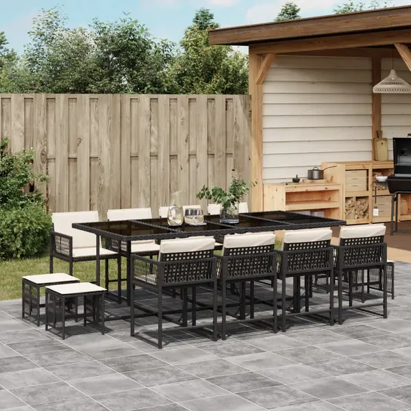 Gossi set mobilier de gradina cu perne, 13 piese, negru, poliratan